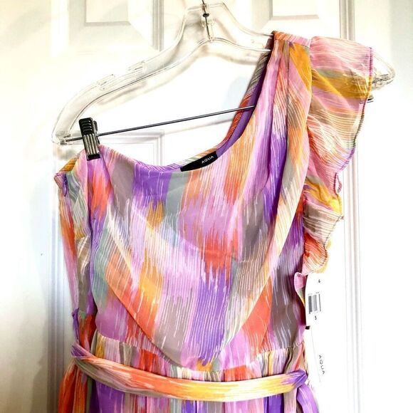 AQUA - NWT - 🎉3 X HP🎉 L Sz Small One-Shoulder Spring Print Midi Dress. ADORBS! - Picture 16 of 16